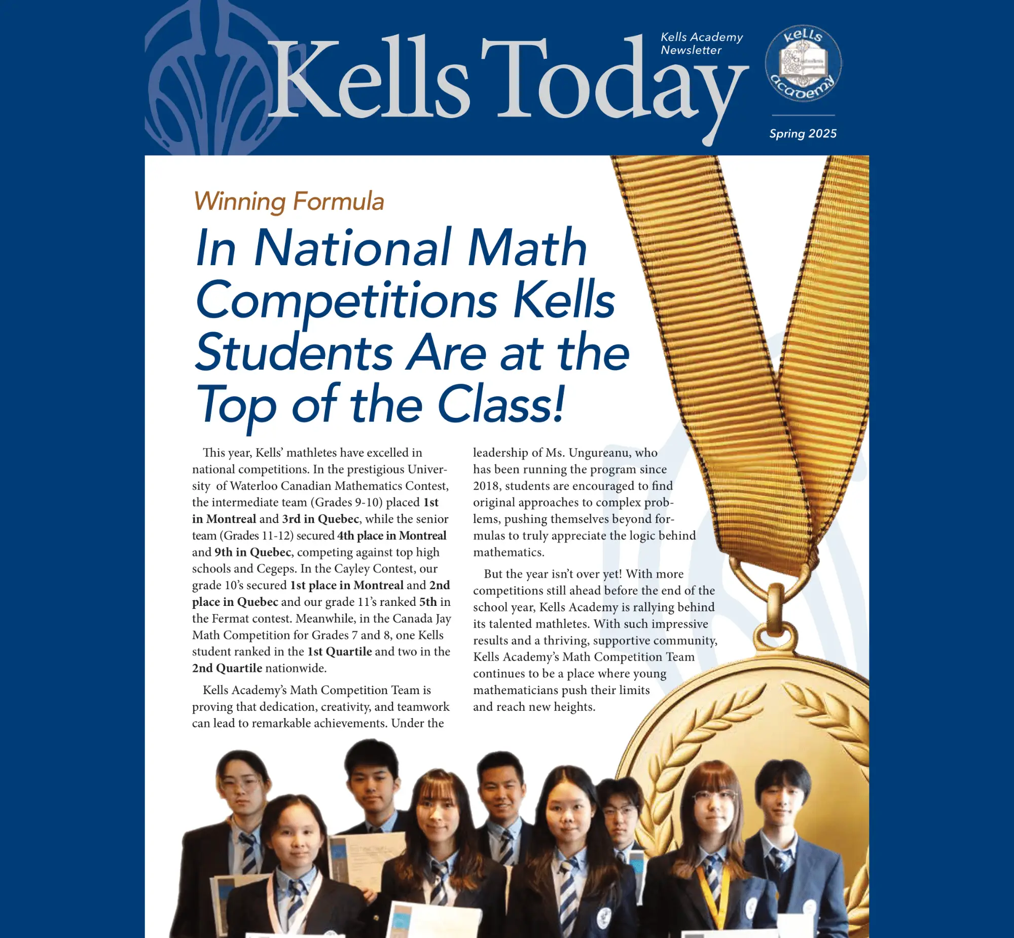 Kells Academy Newsletter: In National Math Competitions Kells Students Are at the Top of the Class!